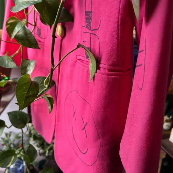 Studio J Cool Wool Pink Reworked Hand Drawn Blazer Vtg 90s - Picture 8 of 16